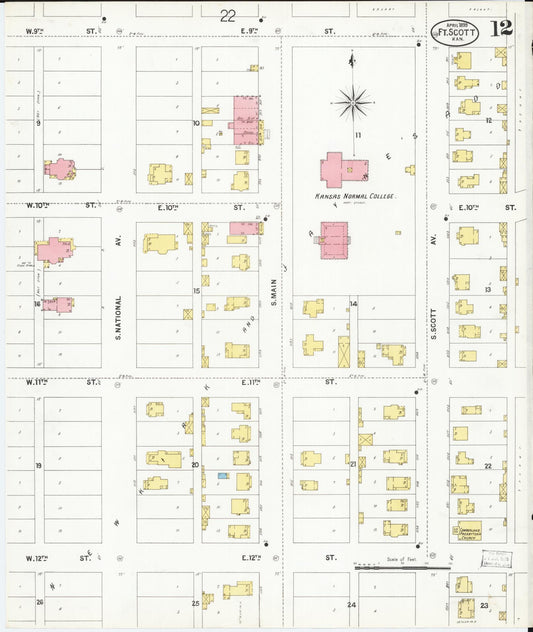 Sanborn Fire Insurance Map from Fort Scott, Bourbon County, Kansas (1899), Sheet #0012 - Historic Sanborn Fire Insurance Map Print, vintage old map wall art, antique decor, genealogy gift, Kansas Kansas map