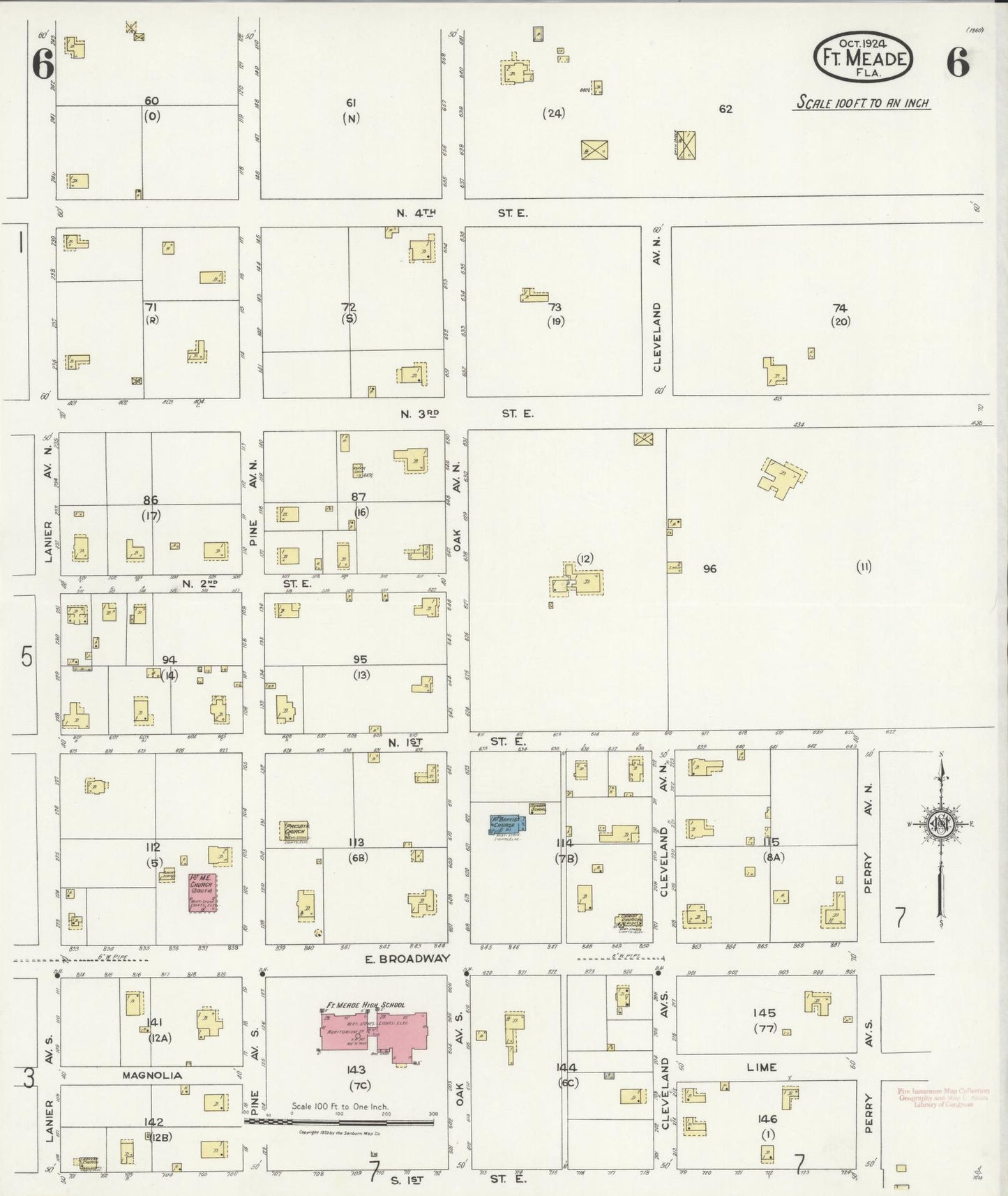 Sanborn Fire Insurance Map from Fort Meade, Polk County, Florida (1924), Sheet #0006 - Complete Map Set gallery image, historic Sanborn map, vintage wall art, Florida Florida