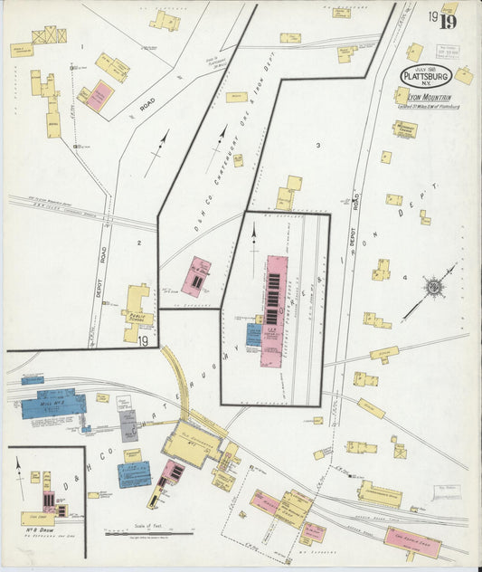 Sanborn Fire Insurance Map from Plattsburg, Clinton County, New York (1918), Sheet #0019 - Historic Sanborn Fire Insurance Map Print, vintage old map wall art, antique decor, genealogy gift, New York New York map