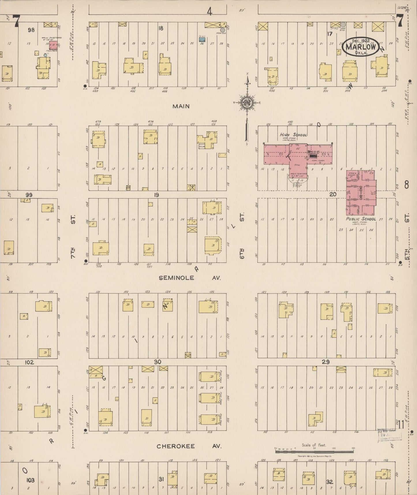 Sanborn Fire Insurance Map from Marlow, Stephens County, Oklahoma (1922), Sheet #0007 - Complete Map Set gallery image, historic Sanborn map, vintage wall art, Oklahoma Oklahoma