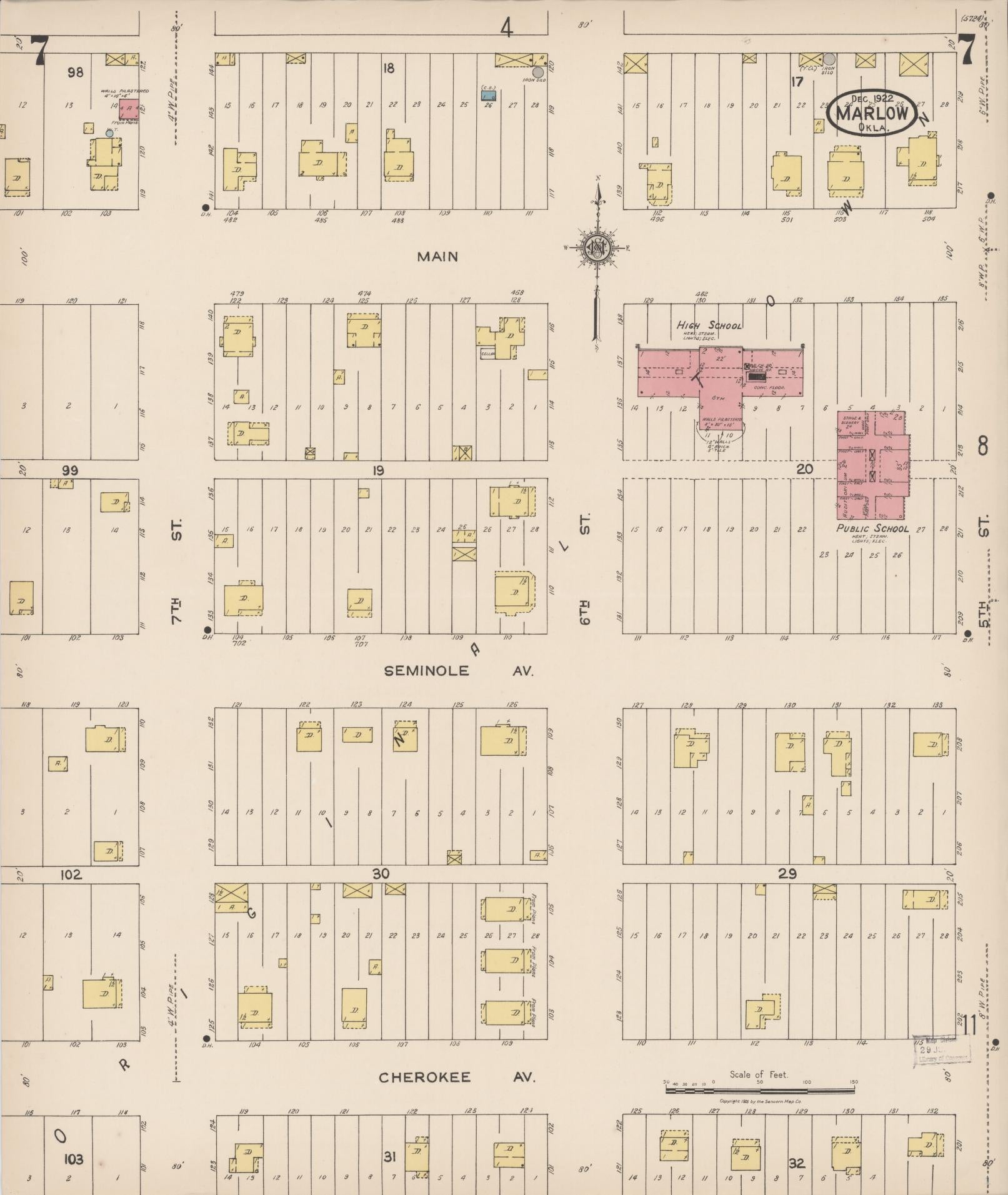Sanborn Fire Insurance Map from Marlow, Stephens County, Oklahoma (1922), Sheet #0007 - Complete Map Set gallery image, historic Sanborn map, vintage wall art, Oklahoma Oklahoma
