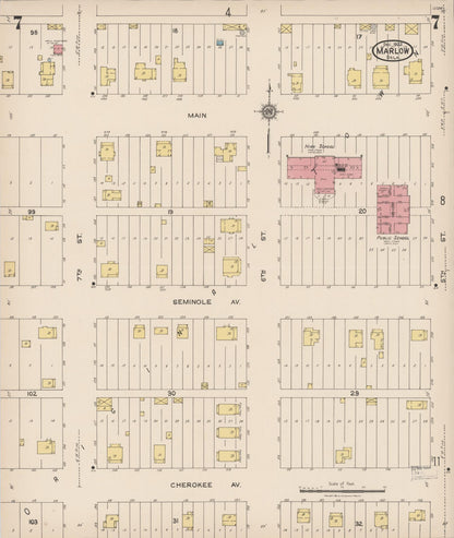 Sanborn Fire Insurance Map from Marlow, Stephens County, Oklahoma (1922), Sheet #0007 - Complete Map Set gallery image, historic Sanborn map, vintage wall art, Oklahoma Oklahoma