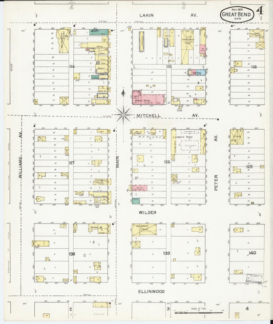 Sanborn Fire Insurance Map from Great Bend, Barton County, Kansas (1892), Sheet #0004 - Historic Sanborn Fire Insurance Map Print, vintage old map wall art, antique decor, genealogy gift, Kansas Kansas map