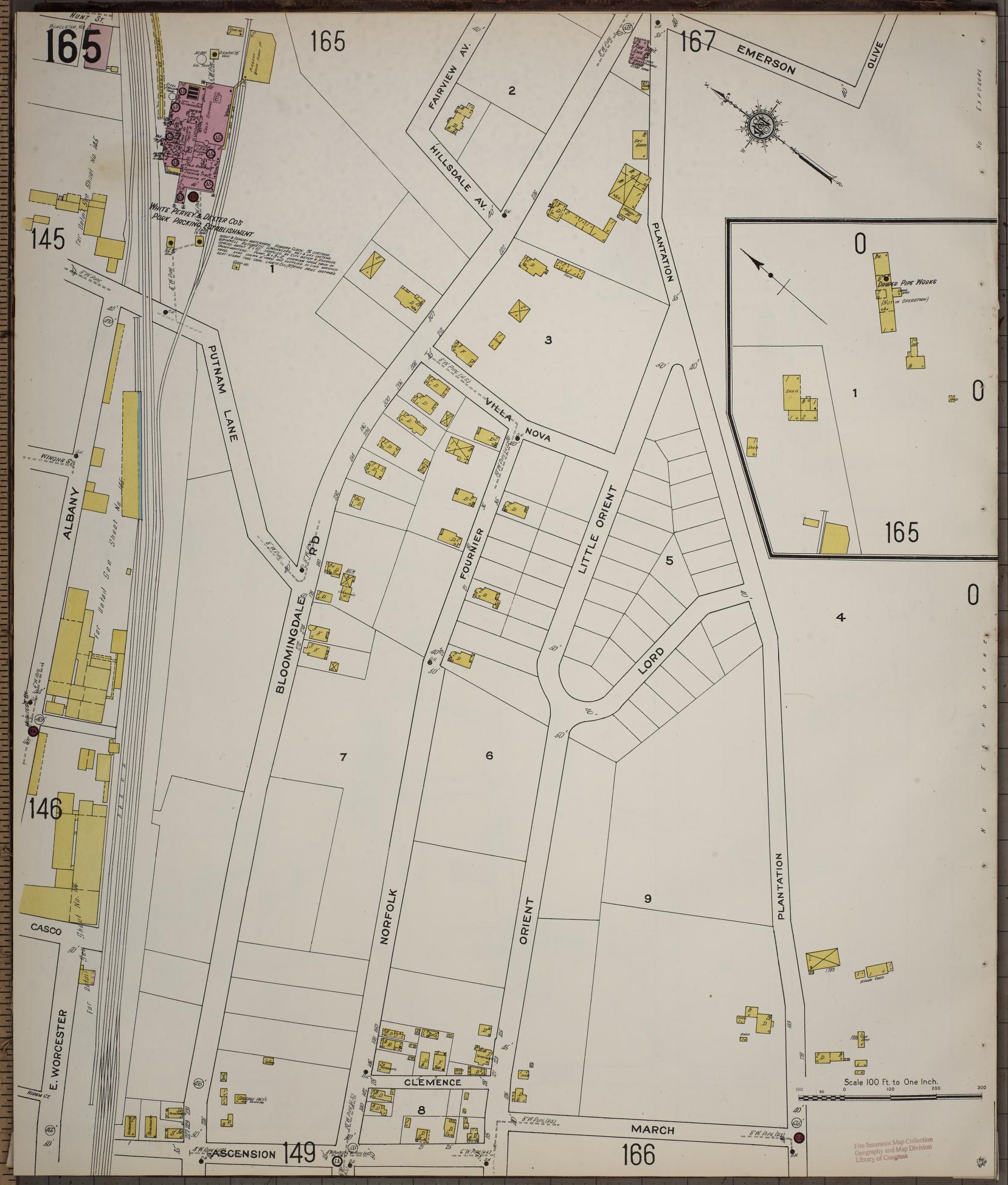 Sanborn Fire Insurance Map from Worcester, Worcester County, Massachusetts (1910), Sheet #0165 - Complete Map Set gallery image, historic Sanborn map, vintage wall art, Massachusetts Massachusetts