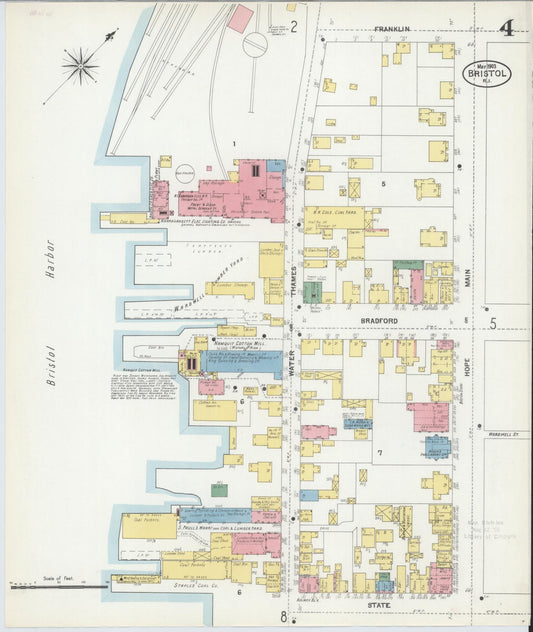 Sanborn Fire Insurance Map from Bristol, Bristol County, Rhode Island (1903), Sheet #0004 - Historic Sanborn Fire Insurance Map Print, vintage old map wall art, antique decor, genealogy gift, Rhode Island Rhode Island map