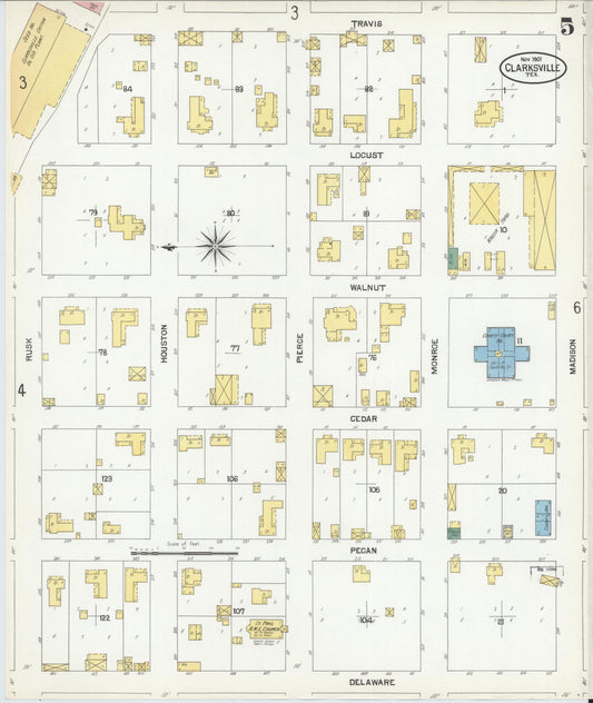 Sanborn Fire Insurance Map from Clarksville, Red River County, Texas (1901), Sheet #0005 - Historic Sanborn Fire Insurance Map Print, vintage old map wall art, antique decor, genealogy gift, Texas Texas map