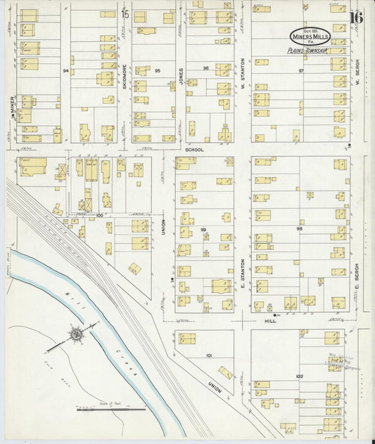 Sanborn Fire Insurance Map from Miners Mills, Luzerne County, Pennsylvania (1911), Sheet #0016 - Historic Sanborn Fire Insurance Map Print, vintage old map wall art, antique decor, genealogy gift, Pennsylvania Pennsylvania map