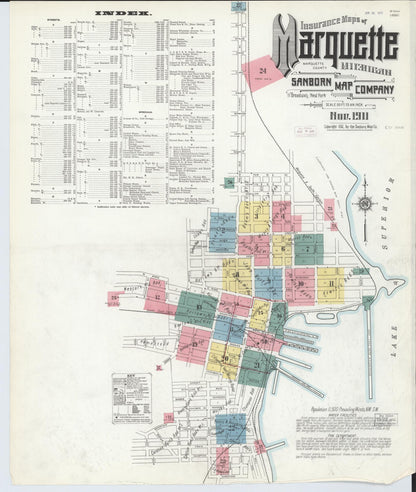 Sanborn Fire Insurance Map from Marquette, Marquette County, Michigan (1911), Sheet #0001 - Historic Sanborn Fire Insurance Map Print, vintage old map wall art, antique decor, genealogy gift, Michigan Michigan map