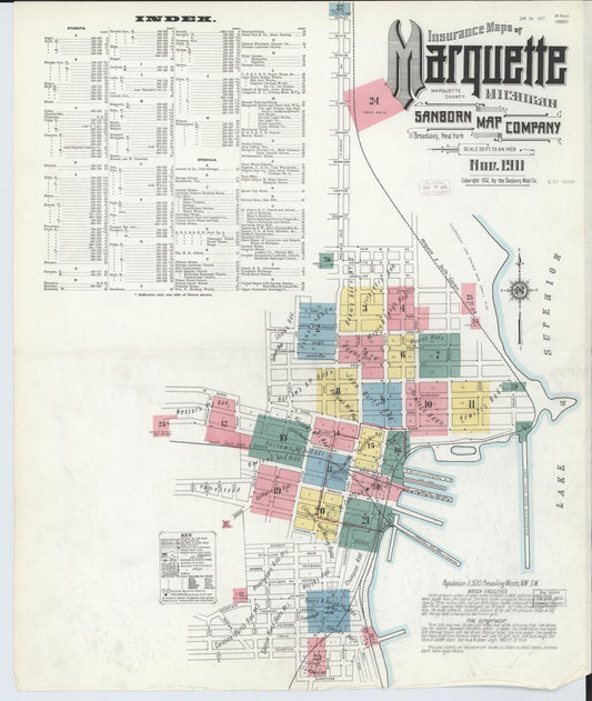 Sanborn Fire Insurance Map from Marquette, Marquette County, Michigan (1911), Sheet #0001 - Historic Sanborn Fire Insurance Map Print, vintage old map wall art, antique decor, genealogy gift, Michigan Michigan map