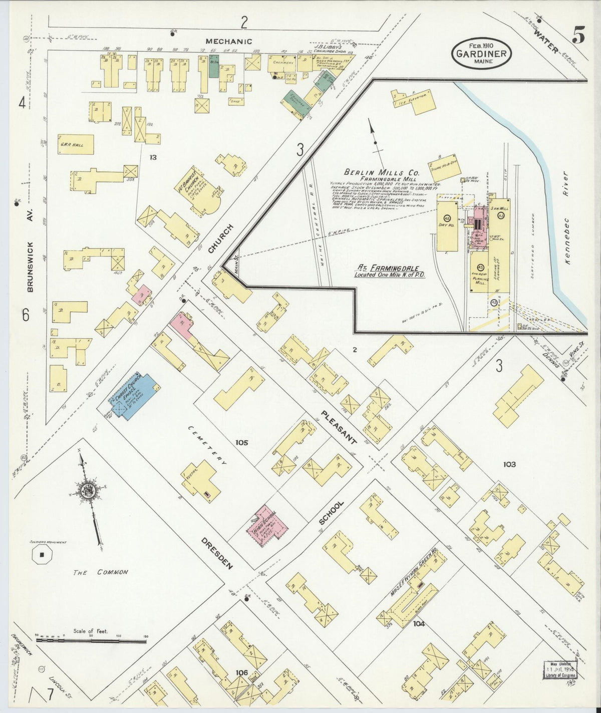 Sanborn Fire Insurance Map from Gardiner, Kennebec County, Maine (1910), Sheet #0005 - Complete Map Set gallery image, historic Sanborn map, vintage wall art, Maine Maine