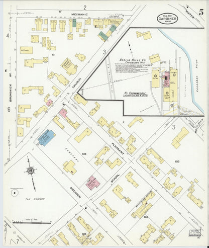 Sanborn Fire Insurance Map from Gardiner, Kennebec County, Maine (1910), Sheet #0005 - Complete Map Set gallery image, historic Sanborn map, vintage wall art, Maine Maine