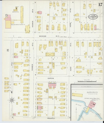 Sanborn Fire Insurance Map from Lansing, Ingham County, Michigan (1898), Sheet #0017 - Historic Sanborn Fire Insurance Map Print, vintage old map wall art, antique decor, genealogy gift, Michigan Michigan map