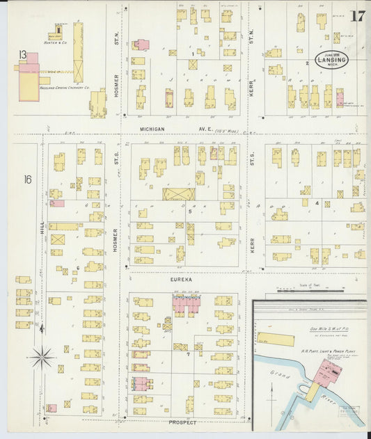 Sanborn Fire Insurance Map from Lansing, Ingham County, Michigan (1898), Sheet #0017 - Historic Sanborn Fire Insurance Map Print, vintage old map wall art, antique decor, genealogy gift, Michigan Michigan map