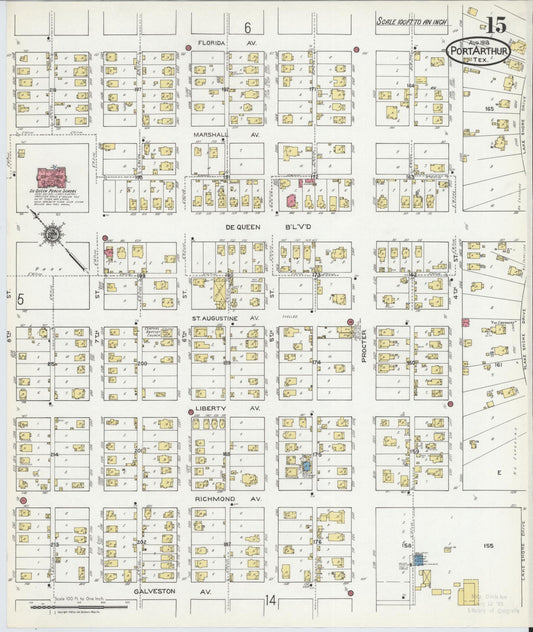 Sanborn Fire Insurance Map from Port Arthur, Jefferson County, Texas (1918), Sheet #0015 - Historic Sanborn Fire Insurance Map Print, vintage old map wall art, antique decor, genealogy gift, Texas Texas map