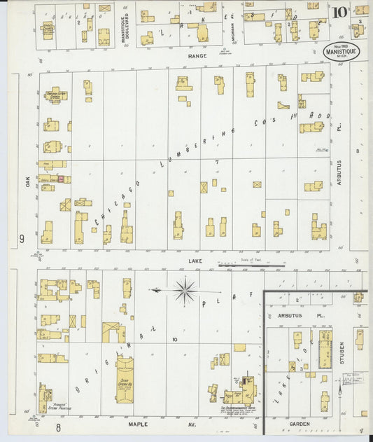 Sanborn Fire Insurance Map from Manistique, Schoolcraft County, Michigan (1900), Sheet #0010 - Historic Sanborn Fire Insurance Map Print, vintage old map wall art, antique decor, genealogy gift, Michigan Michigan map