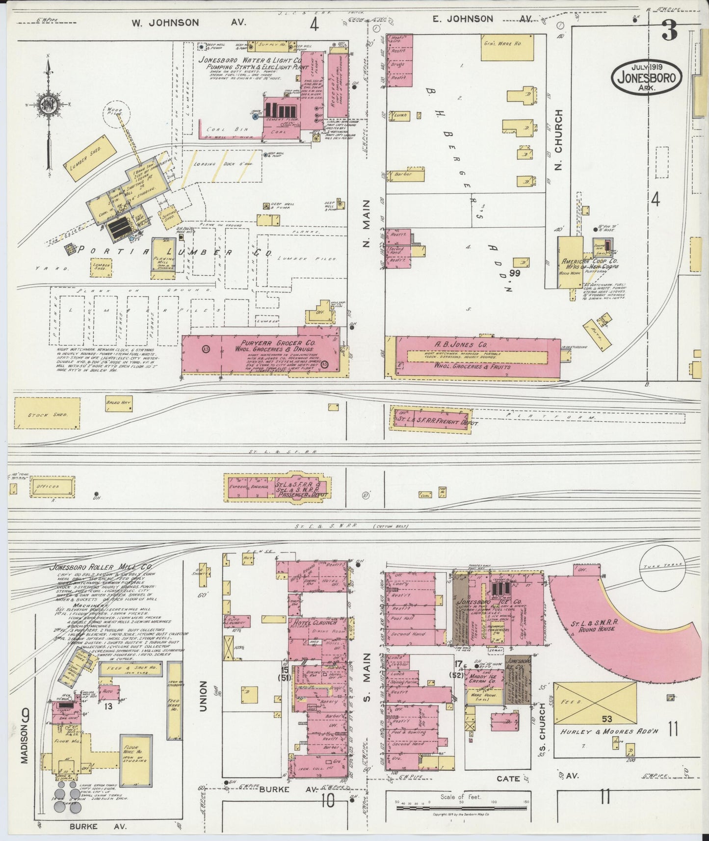 Sanborn Fire Insurance Map from Jonesboro, Craighead County, Arkansas (1919), Sheet #0003 - Historic Sanborn Fire Insurance Map Print, vintage old map wall art, antique decor, genealogy gift, Arkansas Arkansas map