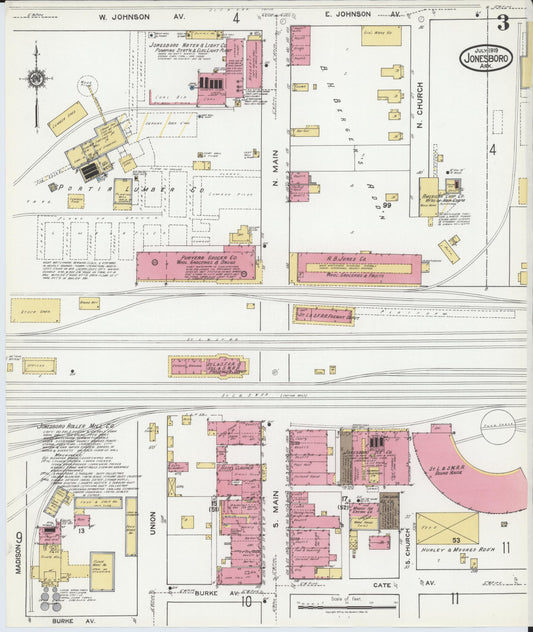Sanborn Fire Insurance Map from Jonesboro, Craighead County, Arkansas (1919), Sheet #0003 - Historic Sanborn Fire Insurance Map Print, vintage old map wall art, antique decor, genealogy gift, Arkansas Arkansas map