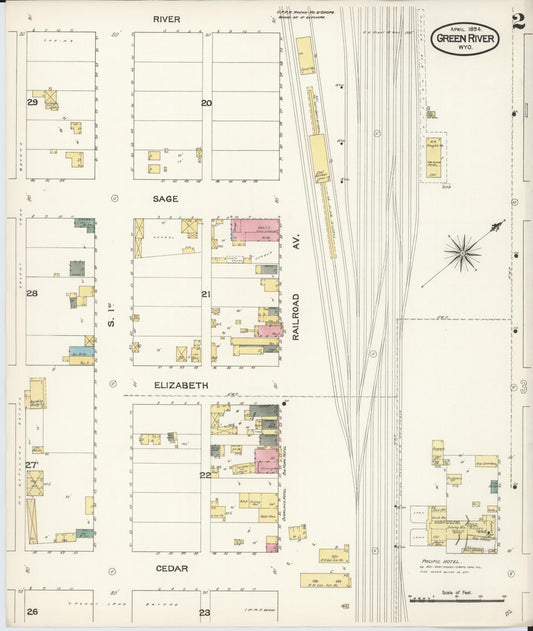 Sanborn Fire Insurance Map from Green River, Sweetwater County, Wyoming (1894), Sheet #0002 - Historic Sanborn Fire Insurance Map Print, vintage old map wall art, antique decor, genealogy gift, Wyoming Wyoming map