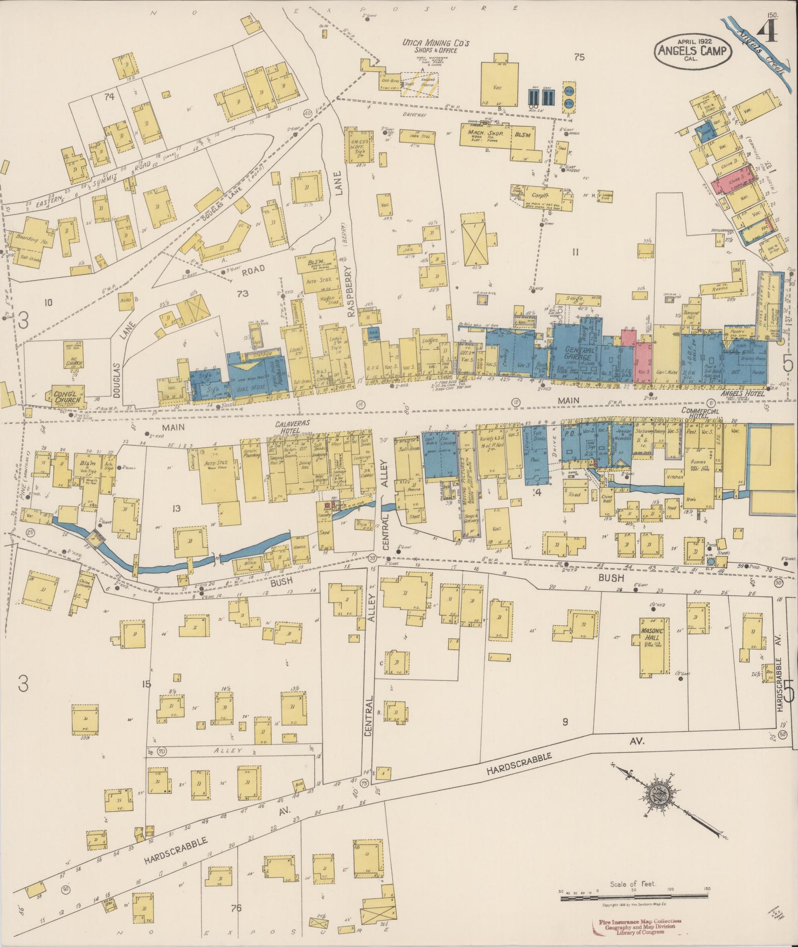 Sanborn Fire Insurance Map from Angels Camp, Calaveras County, California (1922), Sheet #0004 - Historic Sanborn Fire Insurance Map Print, vintage old map wall art, antique decor, genealogy gift, California California map