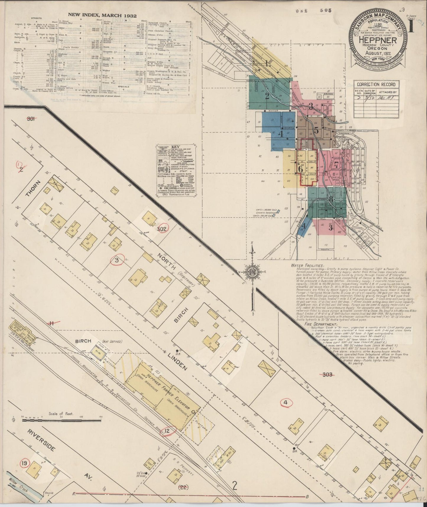 Sanborn Fire Insurance Map from Heppner, Morrow County, Oregon (1932), Sheet #0001 - Historic Sanborn Fire Insurance Map Print, vintage old map wall art, antique decor, genealogy gift, Oregon Oregon map