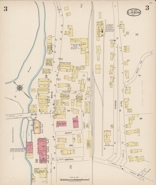 Sanborn Fire Insurance Map from Lisbon, Grafton County, New Hampshire (1922), Sheet #0003 - Historic Sanborn Fire Insurance Map Print, vintage old map wall art, antique decor, genealogy gift, New Hampshire New Hampshire map