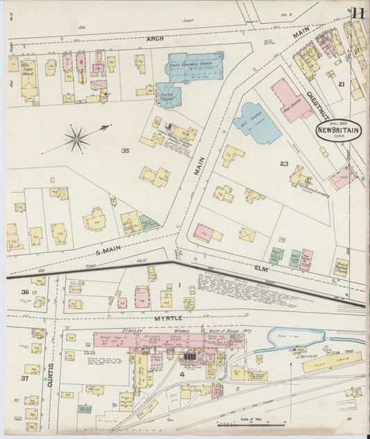 Sanborn Fire Insurance Map from New Britain, Hartford County, Connecticut (1890), Sheet #0011 - Historic Sanborn Fire Insurance Map Print, vintage old map wall art, antique decor, genealogy gift, Connecticut Connecticut map