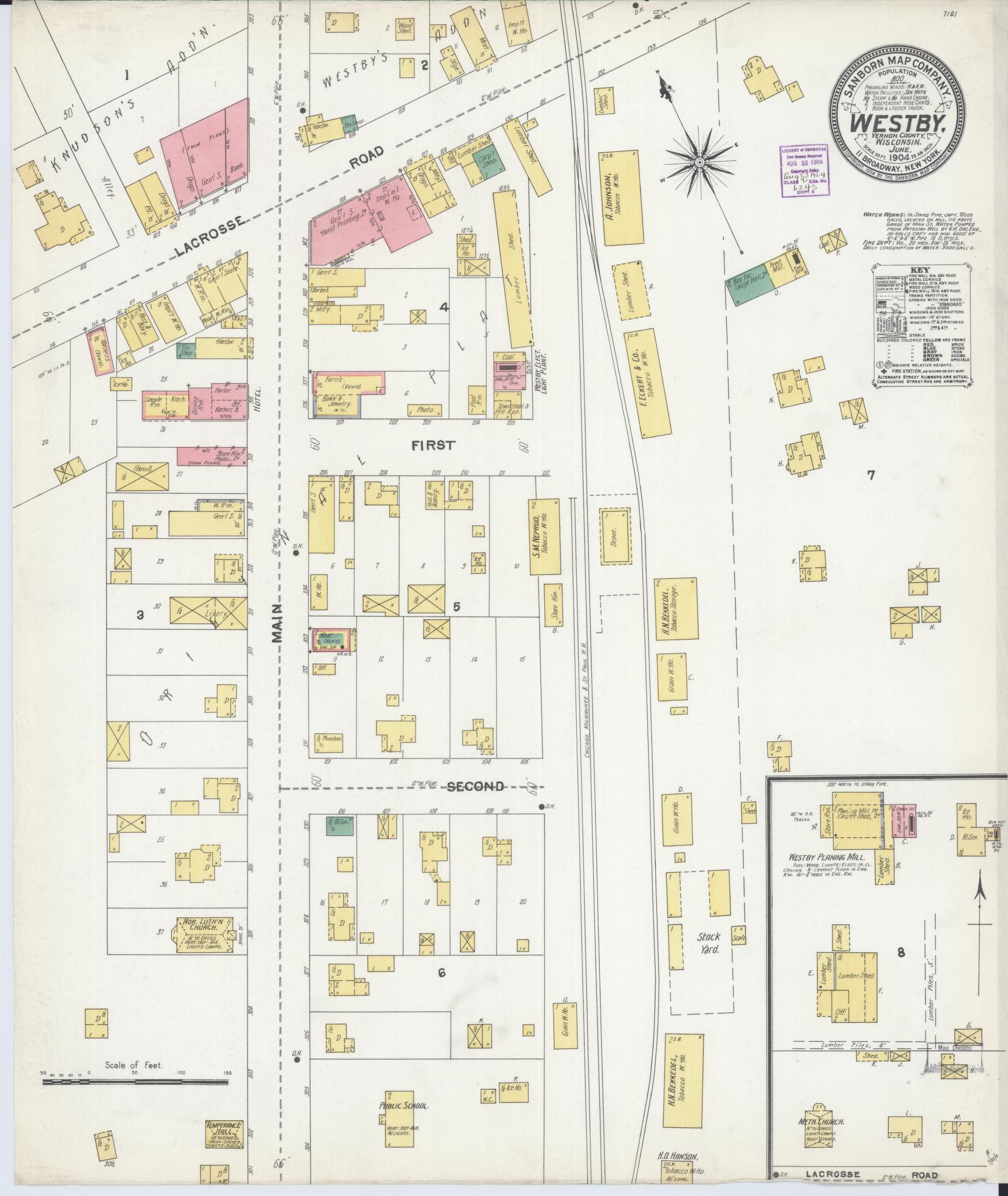 Sanborn Fire Insurance Map from Westby, Vernon County, Wisconsin (1904), Sheet #0001 - Historic Sanborn Fire Insurance Map Print, vintage old map wall art, antique decor, genealogy gift, Wisconsin Wisconsin map
