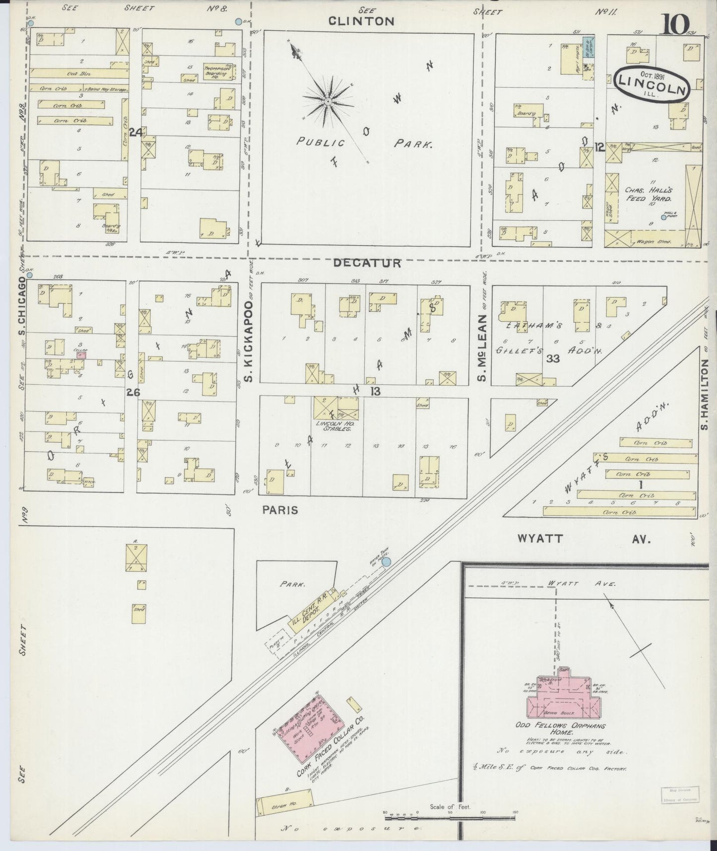 Sanborn Fire Insurance Map from Lincoln, Logan County, Illinois (1891), Sheet #0010 - Complete Map Set gallery image, historic Sanborn map, vintage wall art, Illinois Illinois