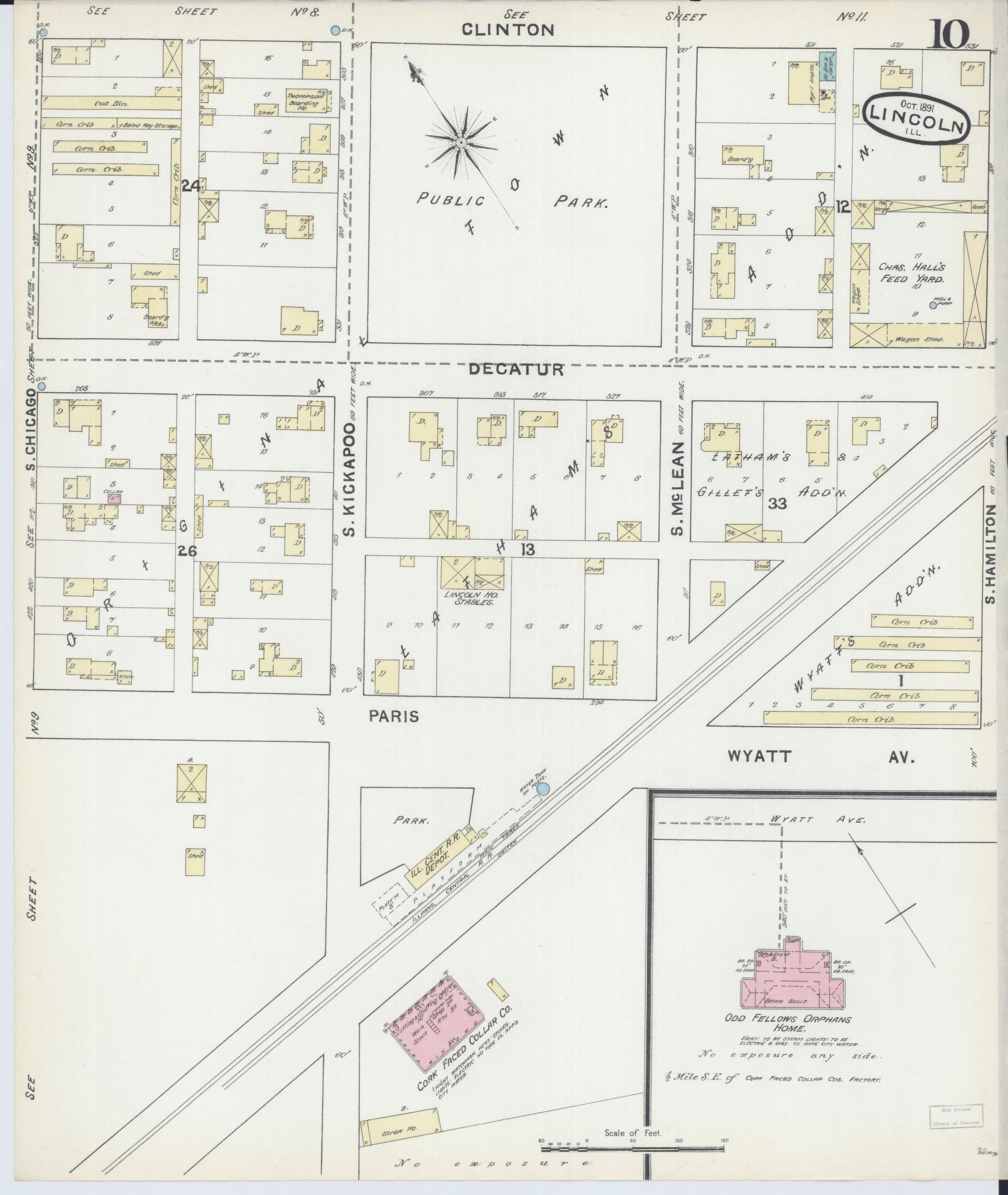 Sanborn Fire Insurance Map from Lincoln, Logan County, Illinois (1891), Sheet #0010 - Complete Map Set gallery image, historic Sanborn map, vintage wall art, Illinois Illinois