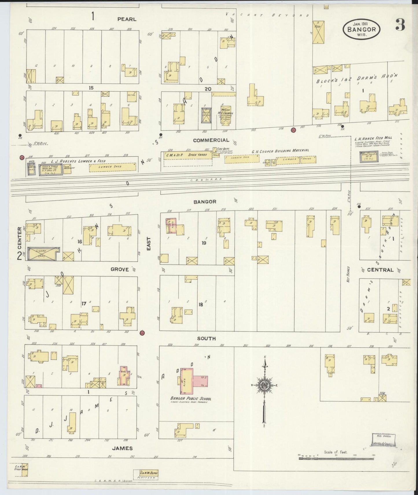 Sanborn Fire Insurance Map from Bangor, La Crosse County, Wisconsin (1911), Sheet #0003 - Complete Map Set gallery image, historic Sanborn map, vintage wall art, Wisconsin Wisconsin
