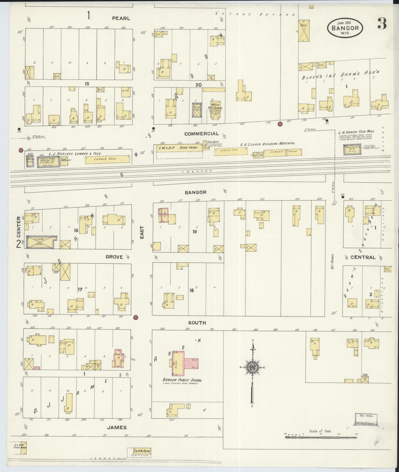 Sanborn Fire Insurance Map from Bangor, La Crosse County, Wisconsin (1911), Sheet #0003 - Complete Map Set gallery image, historic Sanborn map, vintage wall art, Wisconsin Wisconsin