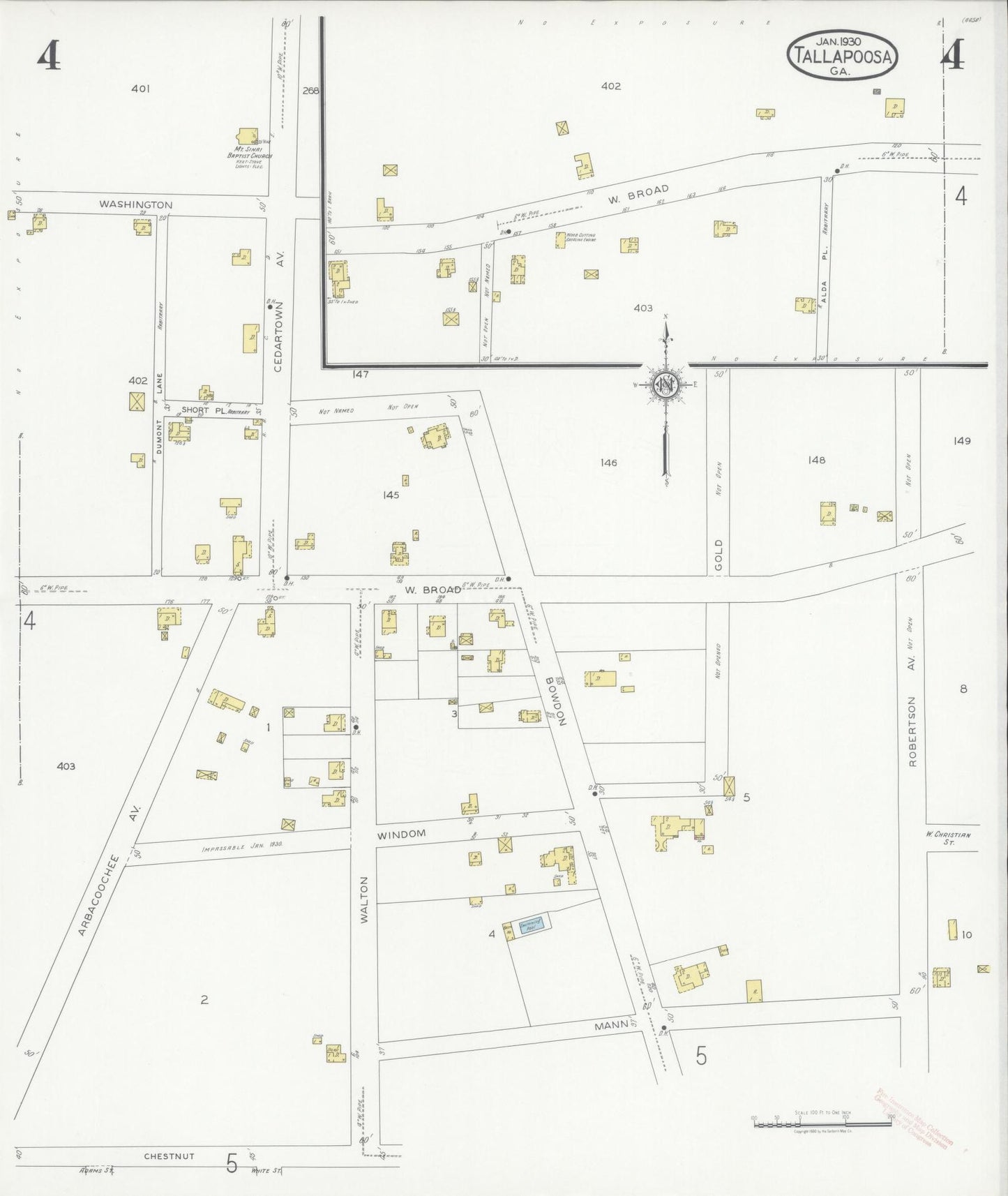 Sanborn Fire Insurance Map from Tallapoosa, Haralson County, Georgia (1930), Sheet #0004 - Historic Sanborn Fire Insurance Map Print, vintage old map wall art, antique decor, genealogy gift, Georgia Georgia map