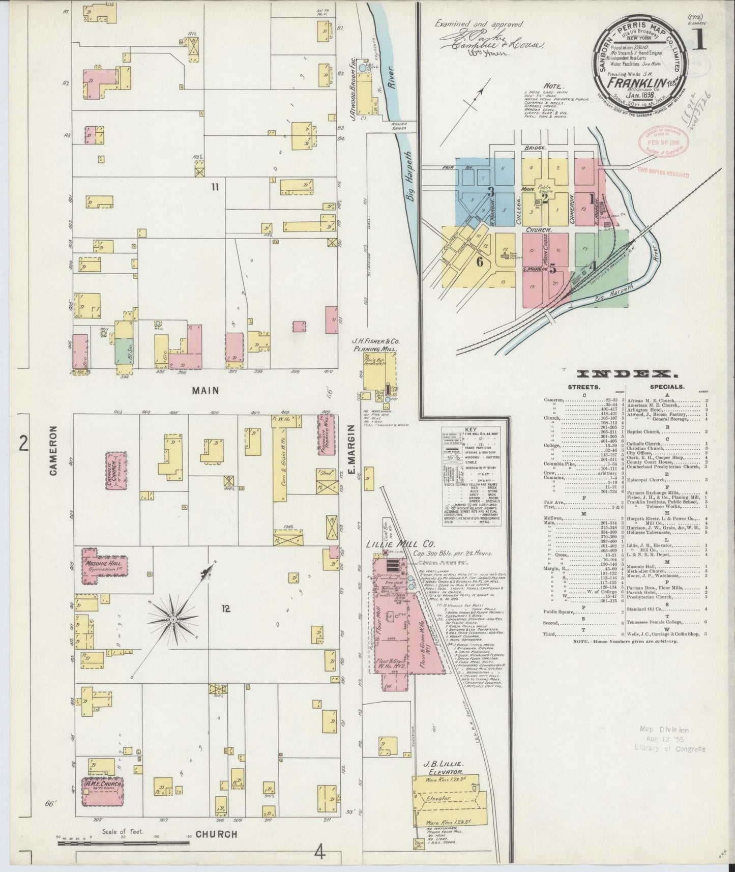 Sanborn Fire Insurance Map from Franklin, Williamson County, Tennessee. (1898) – Historic Sanborn Fire Insurance Map Print
