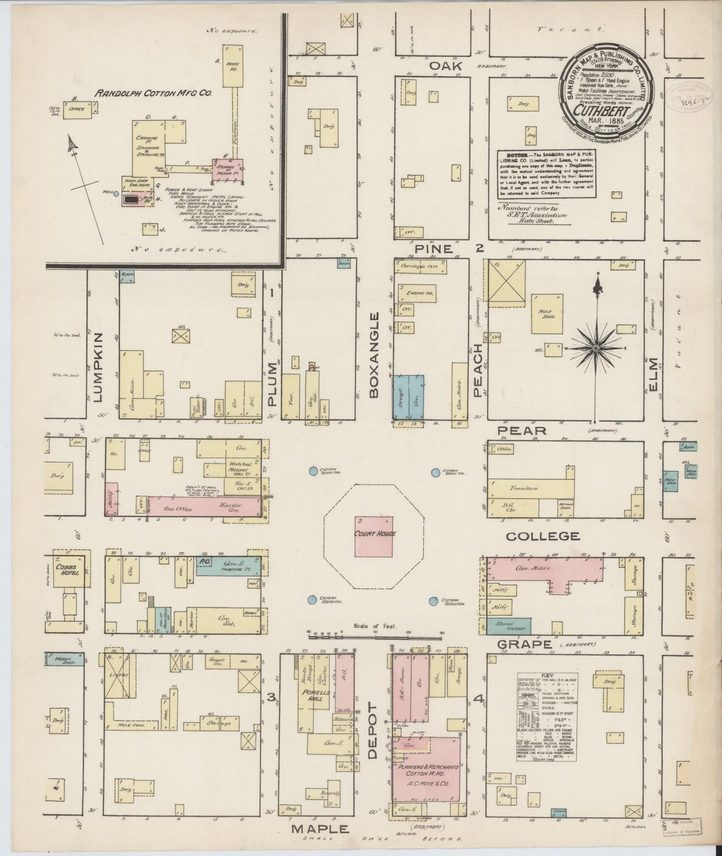 Sanborn Fire Insurance Map from Cuthbert, Randolph County, Georgia (1885), Sheet #0001 - Historic Sanborn Fire Insurance Map Print, vintage old map wall art, antique decor, genealogy gift, Georgia Georgia map