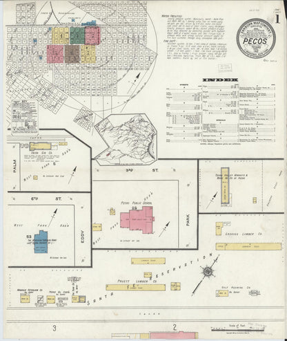 Sanborn Fire Insurance Map from Pecos, Reeves County, Texas (1921), Sheet #0001 - Complete Map Set gallery image, historic Sanborn map, vintage wall art, Texas Texas