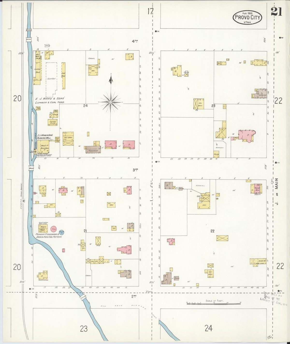 Sanborn Fire Insurance Map from Provo, Utah County, Utah (1900), Sheet #0021 - Historic Sanborn Fire Insurance Map Print, vintage old map wall art, antique decor, genealogy gift, Provo Utah map