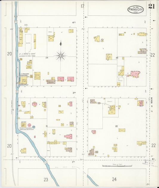 Sanborn Fire Insurance Map from Provo, Utah County, Utah (1900), Sheet #0021 - Historic Sanborn Fire Insurance Map Print, vintage old map wall art, antique decor, genealogy gift, Provo Utah map