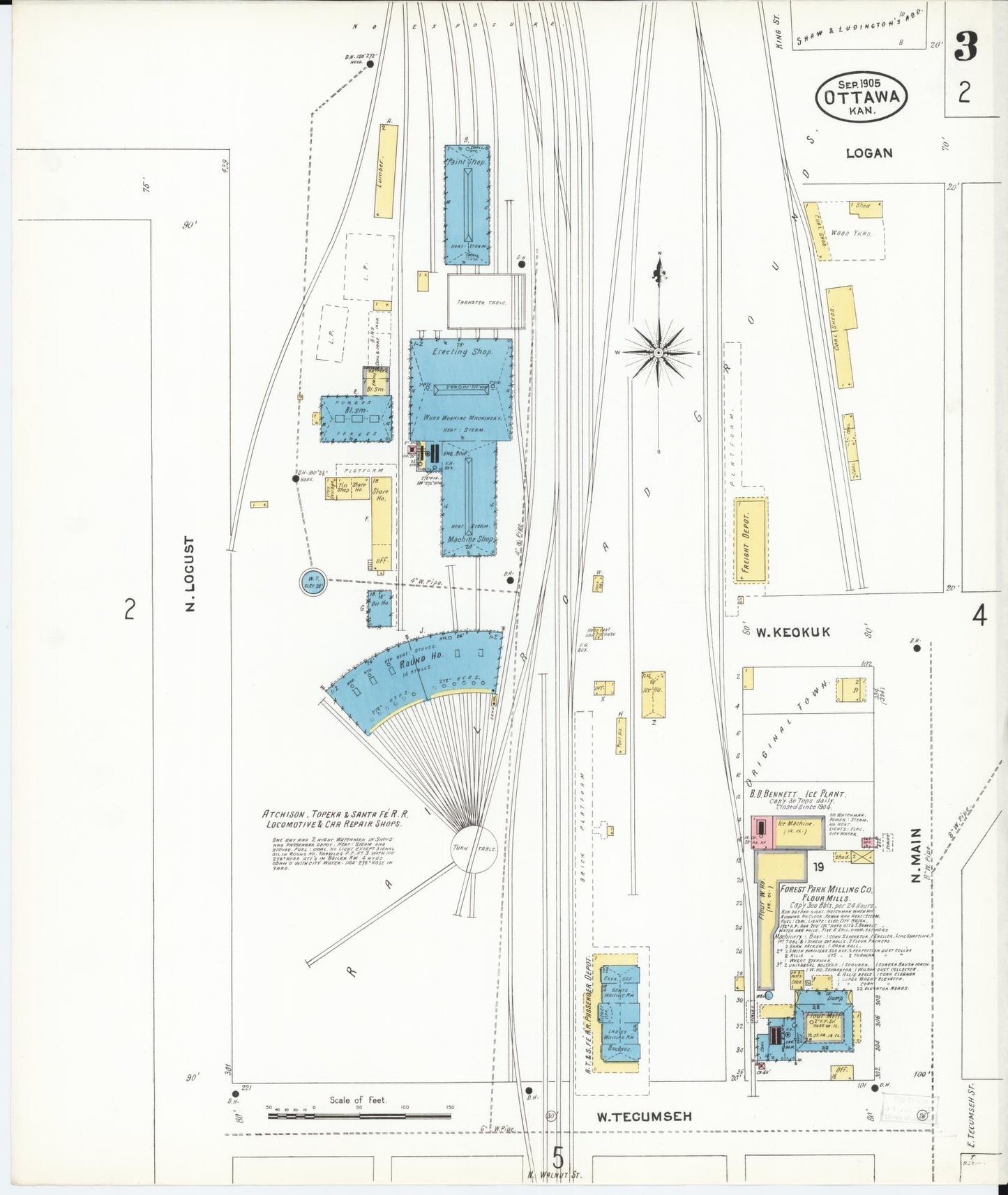 Sanborn Fire Insurance Map from Ottawa, Franklin County, Kansas (1905), Sheet #0003 - Historic Sanborn Fire Insurance Map Print, vintage old map wall art, antique decor, genealogy gift, Kansas Kansas map