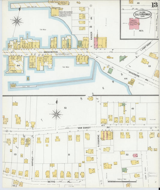 Sanborn Fire Insurance Map from South Norwalk, Fairfield County, Connecticut (1900), Sheet #0013 - Historic Sanborn Fire Insurance Map Print, vintage old map wall art, antique decor, genealogy gift, Connecticut Connecticut map