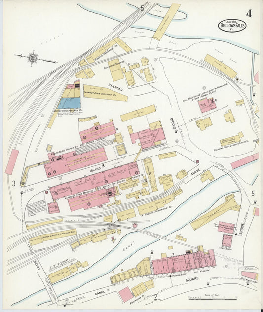 Sanborn Fire Insurance Map from Bellows Falls, Windham County, Vermont (1912), Sheet #0004 - Historic Sanborn Fire Insurance Map Print, vintage old map wall art, antique decor, genealogy gift, Vermont Vermont map