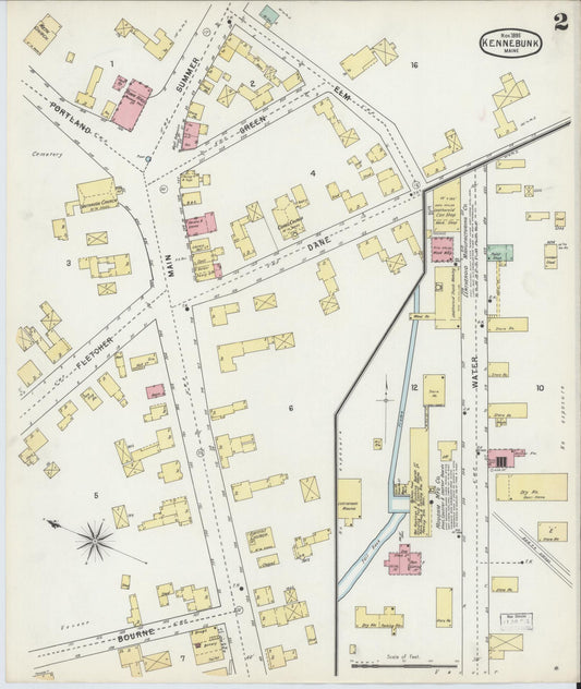 Sanborn Fire Insurance Map from Kennebunk, York County, Maine (1895), Sheet #0002 - Historic Sanborn Fire Insurance Map Print, vintage old map wall art, antique decor, genealogy gift, Maine Maine map