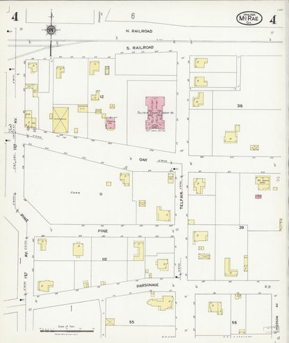 Sanborn Fire Insurance Map from Mcrae, Telfair County, Georgia (1924), Sheet #0004 - Complete Map Set gallery image, historic Sanborn map, vintage wall art, Georgia Georgia