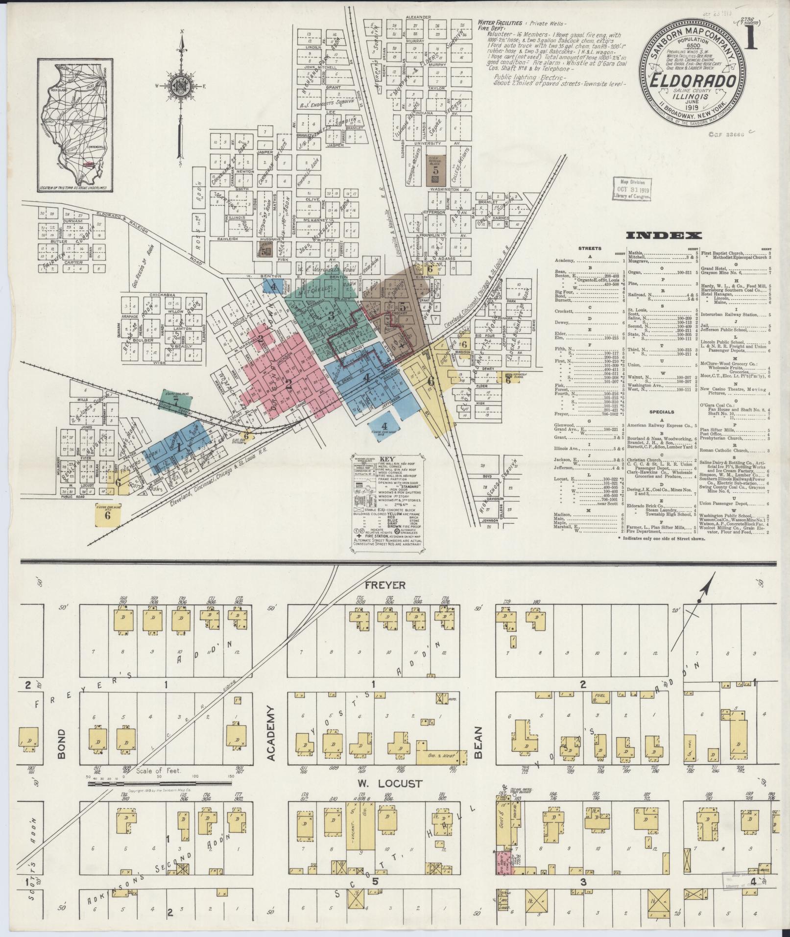 Sanborn Fire Insurance Map from Eldorado, Saline County, Illinois (1919), Sheet #0001 - Complete Map Set gallery image, historic Sanborn map, vintage wall art, Illinois Illinois