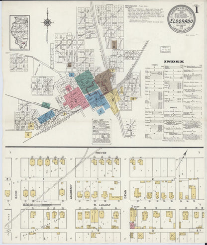Sanborn Fire Insurance Map from Eldorado, Saline County, Illinois (1919), Sheet #0001 - Complete Map Set gallery image, historic Sanborn map, vintage wall art, Illinois Illinois