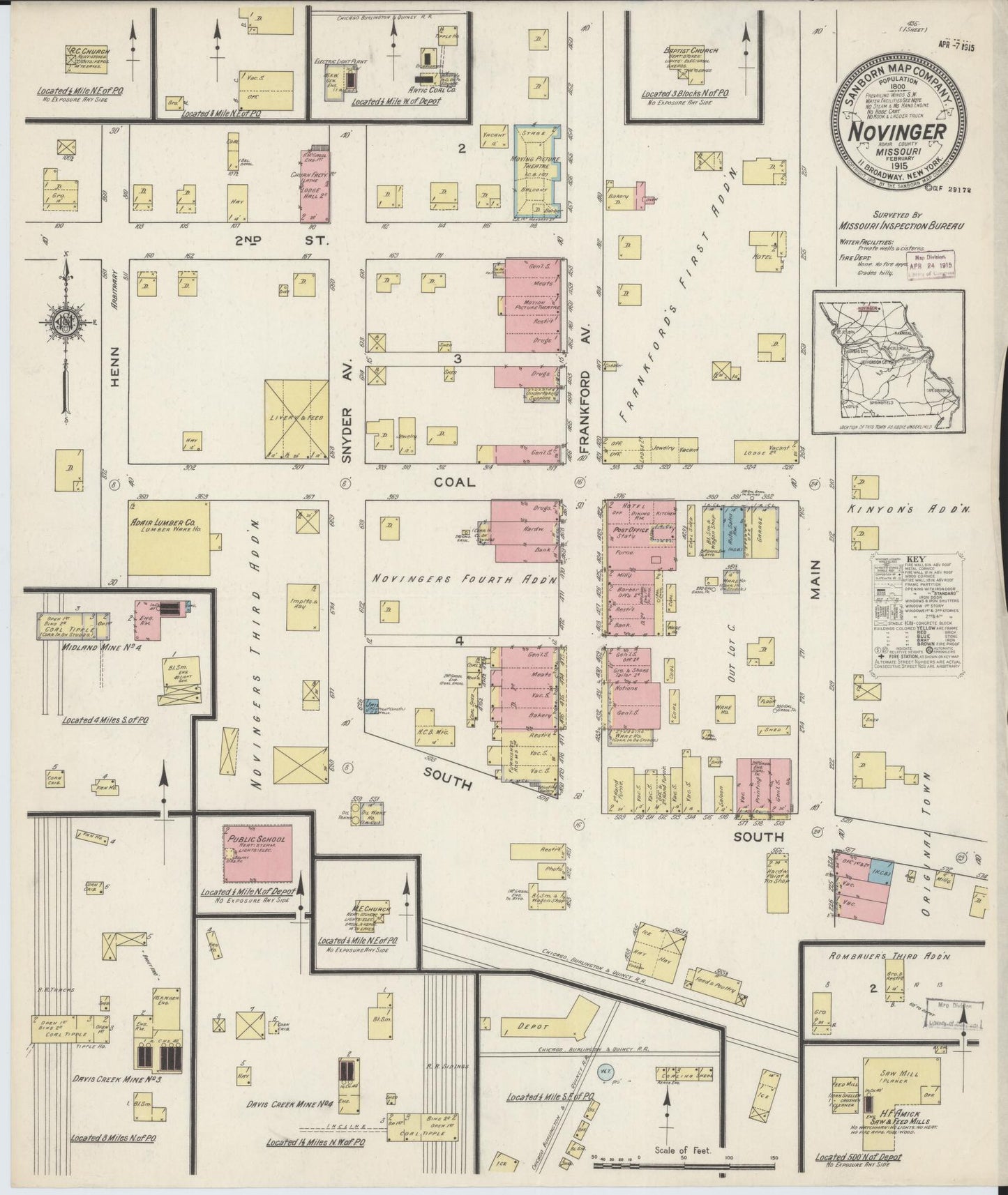 Sanborn Fire Insurance Map from Novinger, Adair County, Missouri (1915), Sheet #0001 - Historic Sanborn Fire Insurance Map Print, vintage old map wall art, antique decor, genealogy gift, Missouri Missouri map