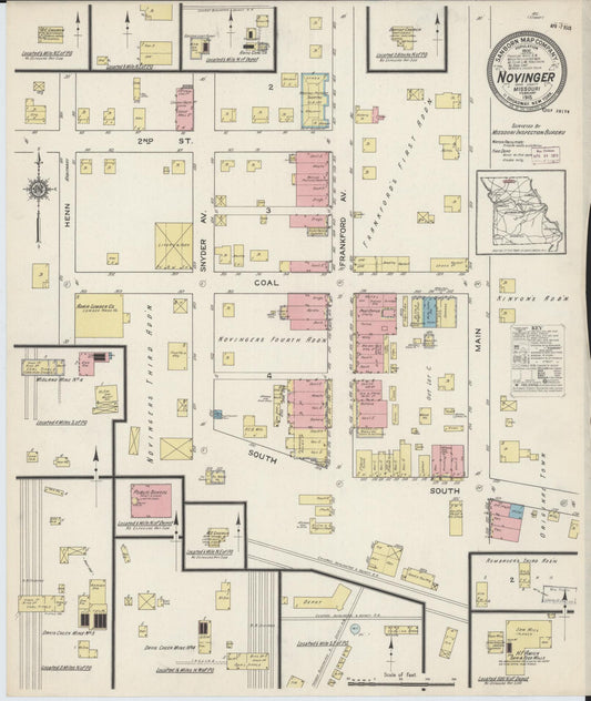 Sanborn Fire Insurance Map from Novinger, Adair County, Missouri (1915), Sheet #0001 - Historic Sanborn Fire Insurance Map Print, vintage old map wall art, antique decor, genealogy gift, Missouri Missouri map