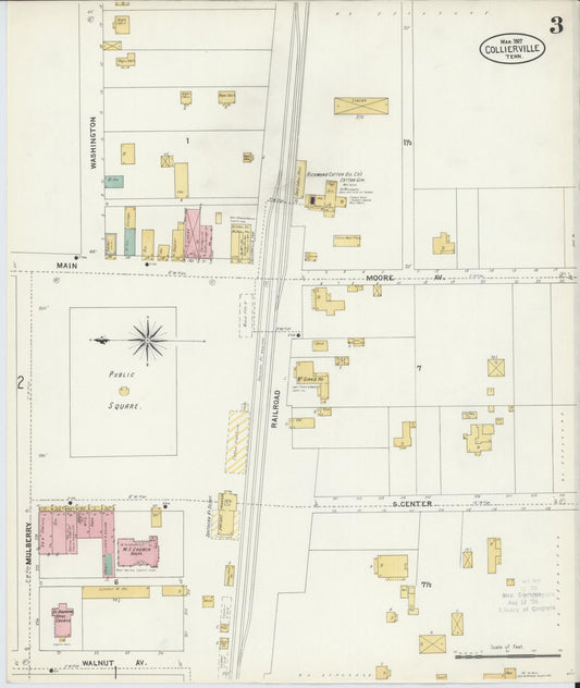 Sanborn Fire Insurance Map from Collierville, Shelby County, Tennessee (1907), Sheet #0003 - Historic Sanborn Fire Insurance Map Print, vintage old map wall art, antique decor, genealogy gift, Tennessee Tennessee map