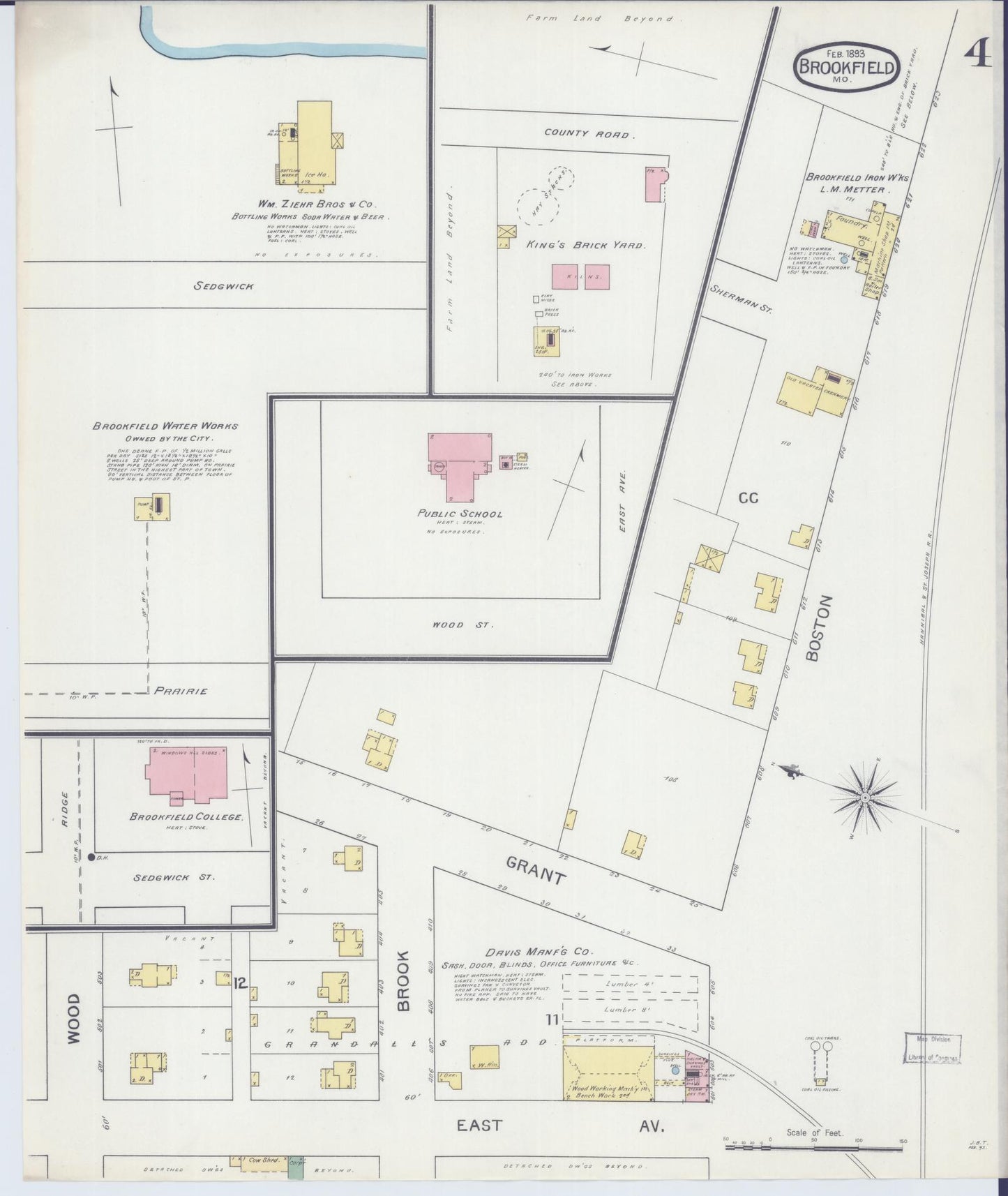 Sanborn Fire Insurance Map from Brookfield, Linn County, Missouri (1893), Sheet #0004 - Complete Map Set gallery image, historic Sanborn map, vintage wall art, Missouri Missouri