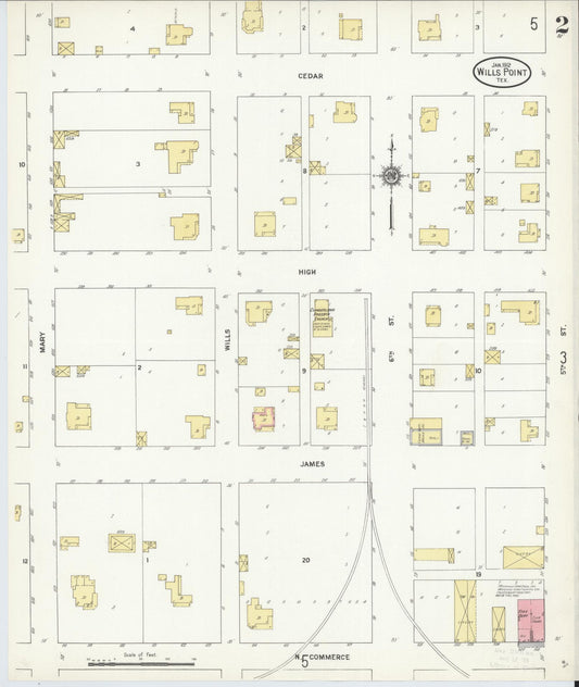 Sanborn Fire Insurance Map from Wills Point, Van Zandt County, Texas (1912), Sheet #0002 - Historic Sanborn Fire Insurance Map Print, vintage old map wall art, antique decor, genealogy gift, Texas Texas map