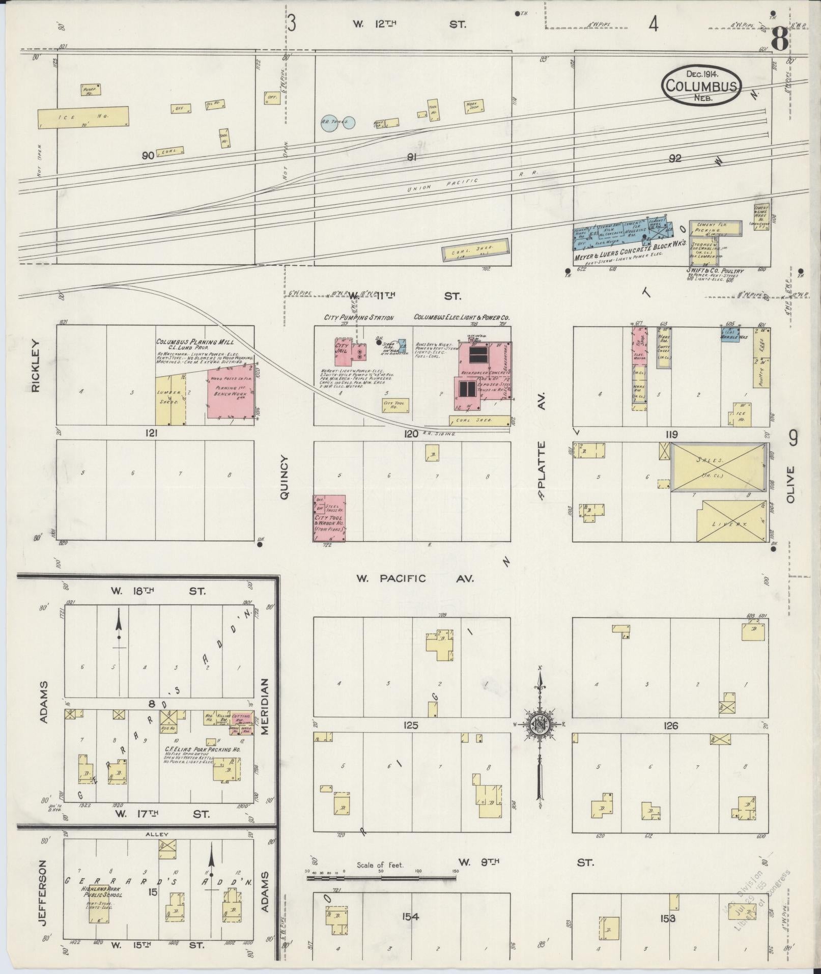 Sanborn Fire Insurance Map from Columbus, Platte County, Nebraska (1914), Sheet #0008 - Historic Sanborn Fire Insurance Map Print, vintage old map wall art, antique decor, genealogy gift, Nebraska Nebraska map